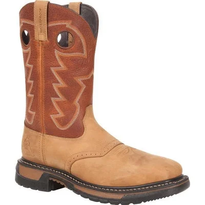 Men's work & safety boots with a high - traction lug pattern for uneven groundMen's Rocky Original Ride Waterproof Western Work Boots RKYW039