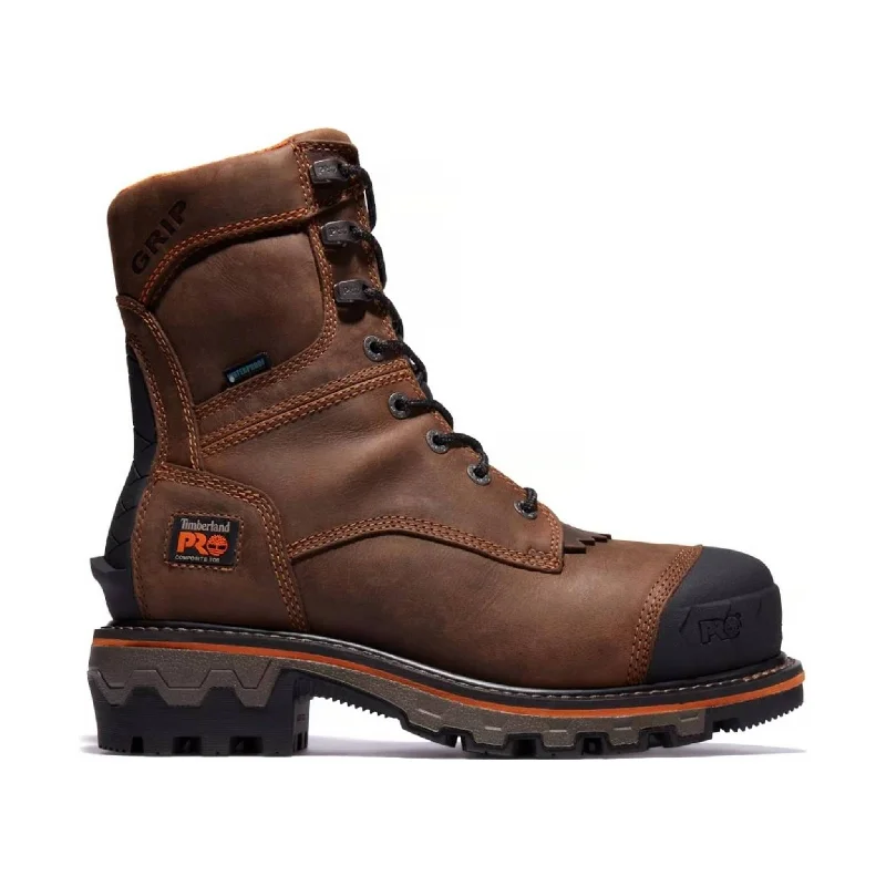 Men's work & safety boots with a toe cap made of aluminum alloyTimberland Pro Men's Boondock HD Logger Composite Toe Work Boot - Mocha Full-Grain