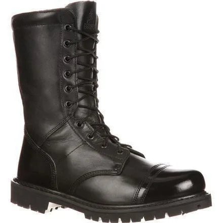 Men's water - repellent leather work & safety boots for outdoor workRocky Men's Side Zipper Jump Duty Boot - Black - FQ0002090