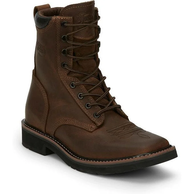 Men's work & safety boots with a breathable waterproof membrane like Gore - TexJustin Men's Pulley 8" Lace Western Work Boot -Brown- SE681