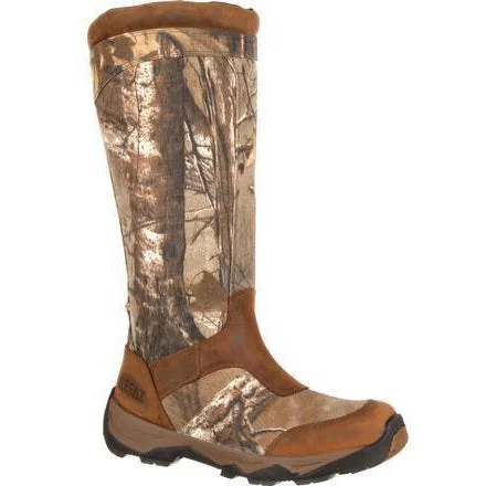 Men's high - ankle support work & safety boots for construction sitesRocky Men's Retraction 17" WP Side Zip Snake Hunt Boot Realtree RKS0243