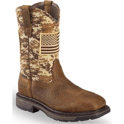 Men's work & safety boots with a moisture - wicking lining for dry feet10022968 Ariat Men's WorkHog Patriot Camo Safety Toe Wellington Work Boots