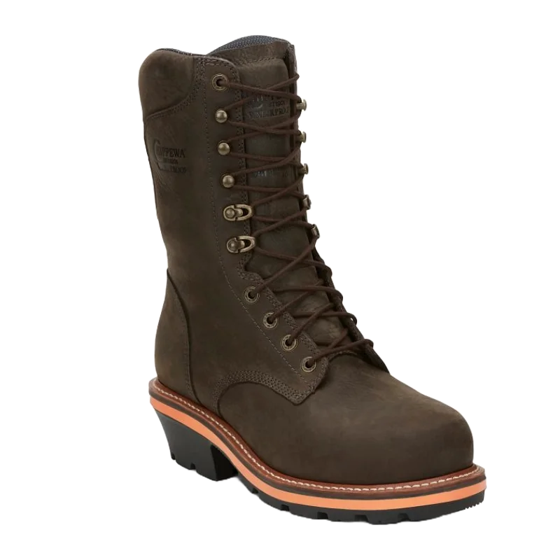 Men's work & safety boots with a high - traction lug pattern for uneven groundChippewa Men's Thunderstruck 10" Waterproof Brown Logger Boots TH1032