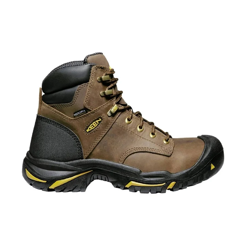 Men's work & safety boots with a gusseted tongue to keep out debrisKEEN Utility Men's Mt Vernon 6 Inch Steel Toe Work Boot - Cascade Brown