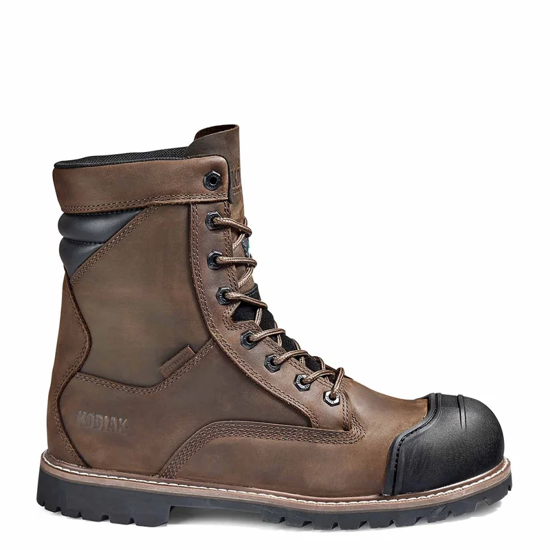 Men's work & safety boots with a gusseted tongue to keep out debrisMen's Kodiak Dark Brown McKinney M.U.T.™ 8" Waterproof Work Boot 4TEPDB