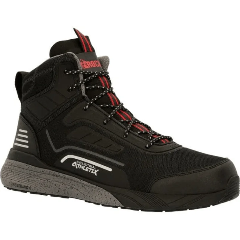 Men's work & safety boots with a breathable waterproof membrane like Gore - TexRocky Men's Industrial Athletix Black Tech Hi-Top Composite Toe Work Shoe RKK0347