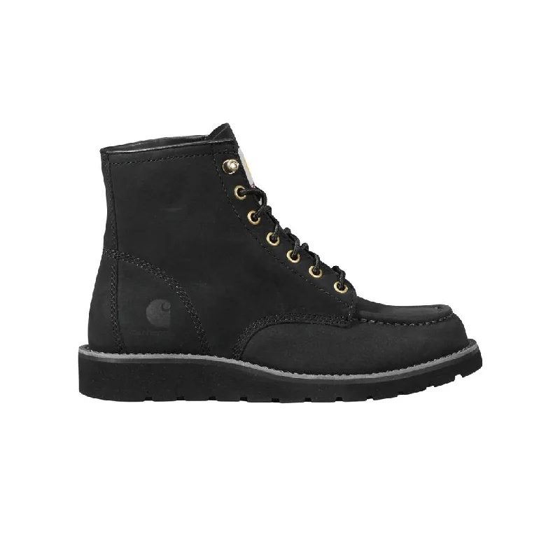 Men's work & safety boots with a high - traction lug pattern for uneven ground6" Women's Moc Toe Wedge Soft Toe Boot Black Nubuck FW6141-W