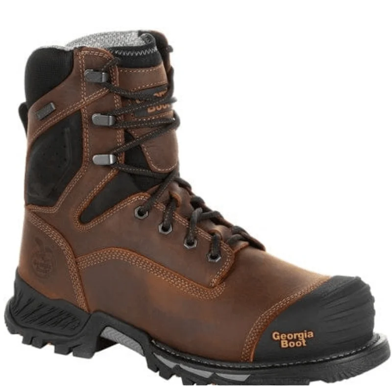 Men's work & safety boots with a toe cap made of aluminum alloyGeorgia Boot Men's Rumbler Black and Brown 8 Inch Composite Toe Waterproof Work Boot GB00285