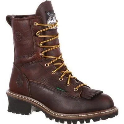 Men's work & safety boots with a chemical - resistant rubber soleGeorgia Boot Work Mens 8" Logger Steel Toe Waterproof Chocolate G7313