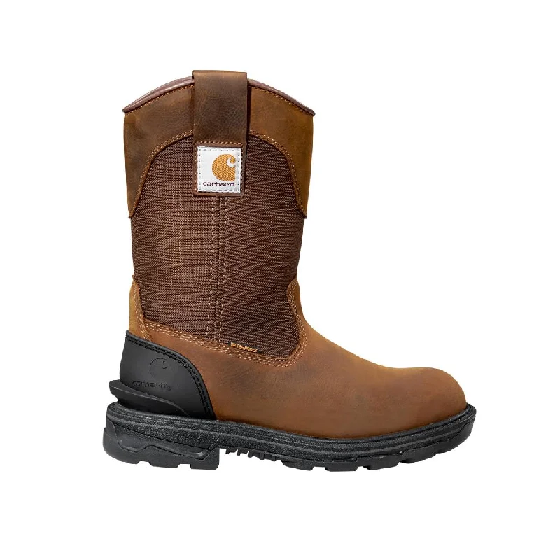 Men's work & safety boots with a gusseted tongue to keep out debris11" Women's Ironwood Alloy-Toe Waterproof Wellington Pull-On Work Boot Brown