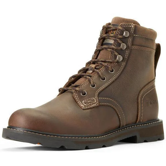 Men's high - ankle support work & safety boots for construction sitesAriat Men's Groundbreaker 6" Soft Toe Work Boot - Brown - 10016256