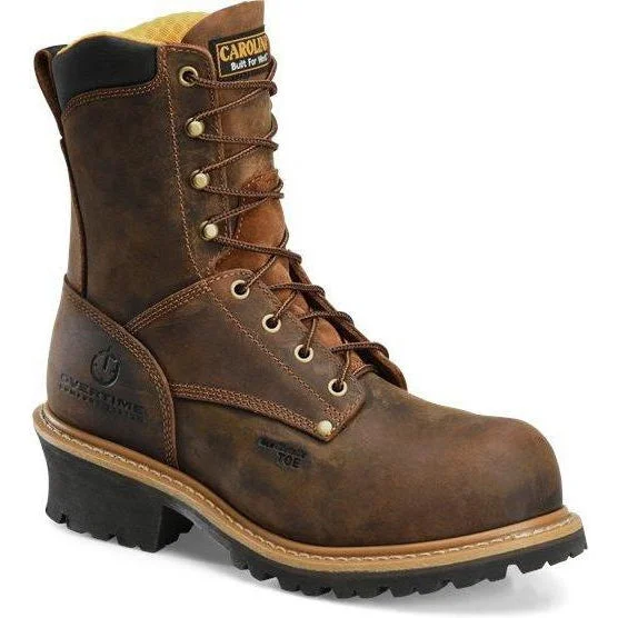 Men's work & safety boots with a moisture - wicking lining for dry feetCarolina Men’s Poplar 8” Logger Comp Toe Work Boot - Brown - CA9853