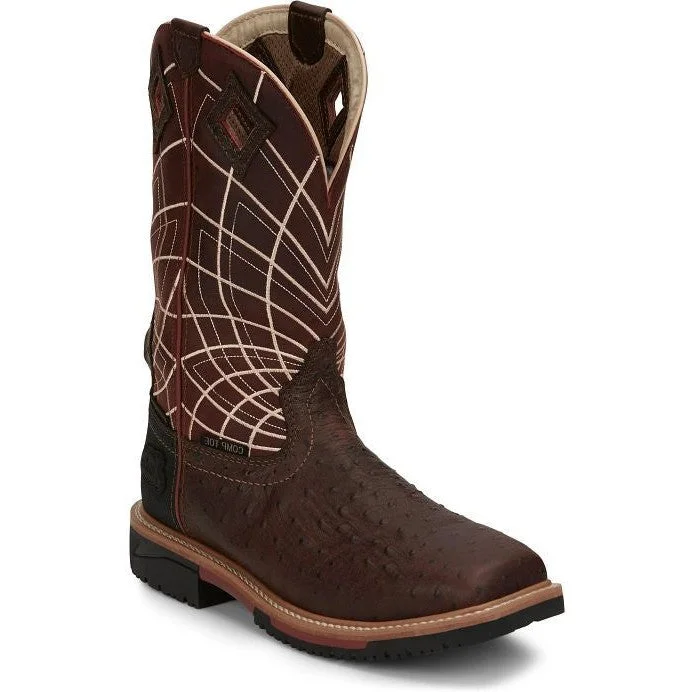 Men's breathable mesh - lined work & safety boots for hot weatherJustin Men's Derrickman 12" Comp Toe Western Work Boot -Brown- SE4835