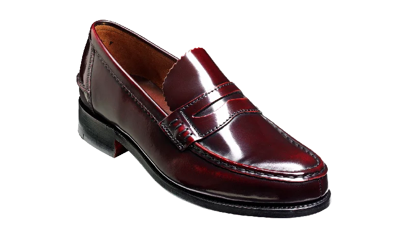 Men's leather loafers with a penny slotCaruso - Burgundy Hi-Shine