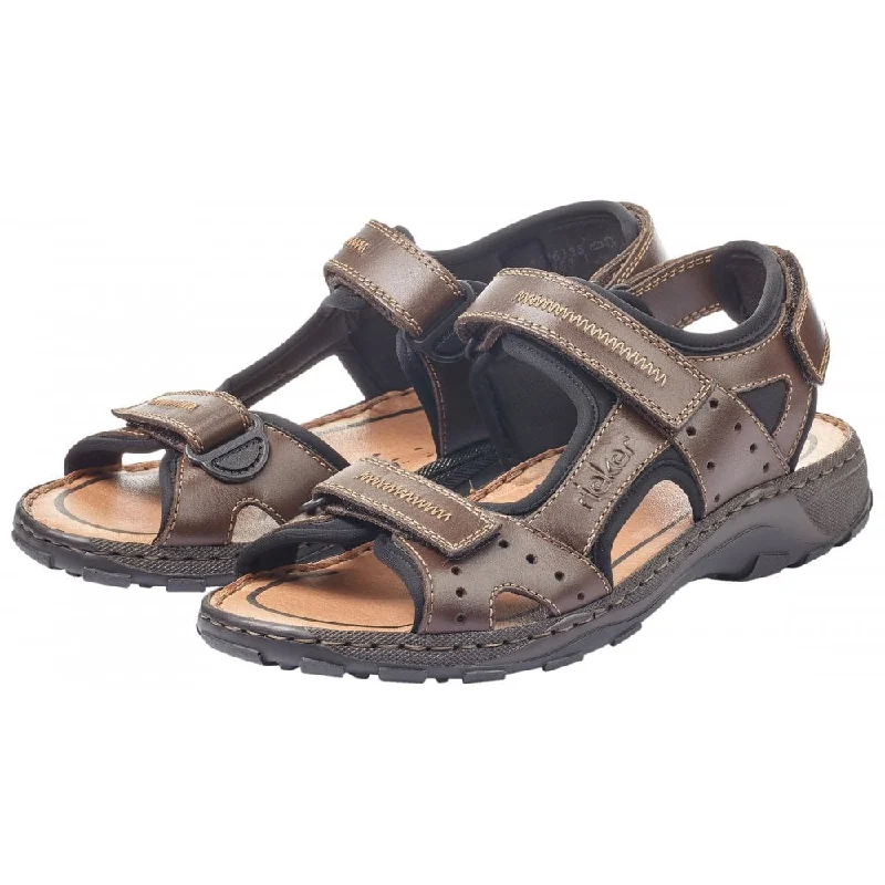 Men's sandals with a rubber sole for traction26061-25 Brown Two-Strap Sandal