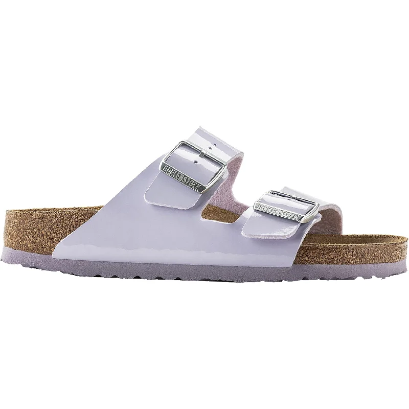 Men's sandals with a decorative buckle or charmMen's sandals with a decorative buckle or charmWomen's Birkenstock Arizona Purple Fog Birko-Flor Patent