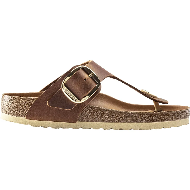 Men's sandals with a decorative buckle or charmMen's sandals with a decorative buckle or charmWomen's Birkenstock Gizeh Big Buckle Cognac Oiled Nubuck