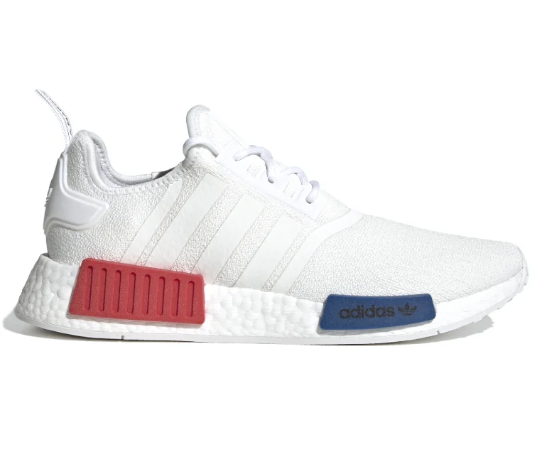 Men's high - top leather sneakers with a zip - up sideAdidas NMD R1 Men's (White/Blue/Red)