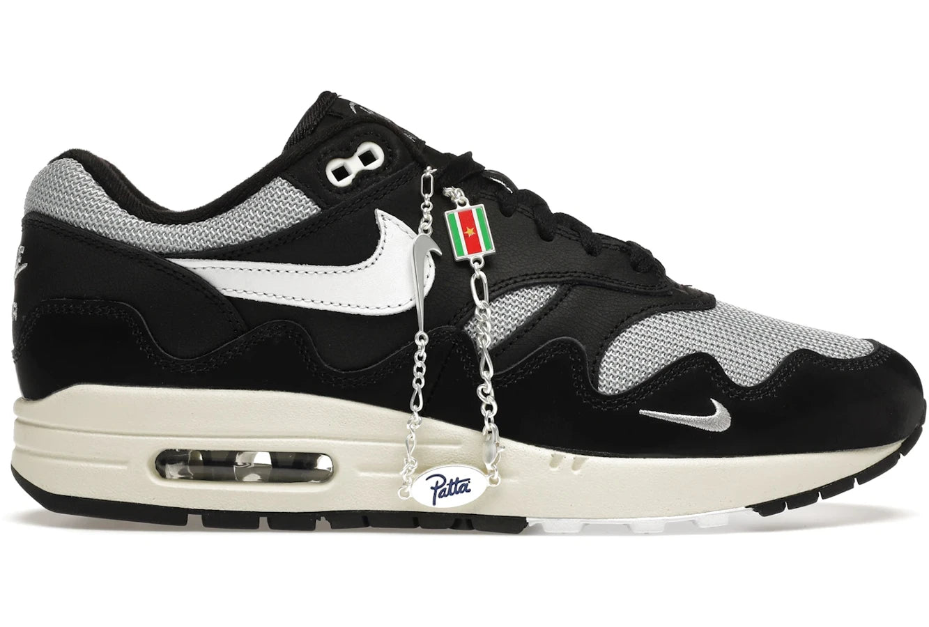 Men's casual sneakers with a woven upper for a unique textureAir Max 1 X Patta Black