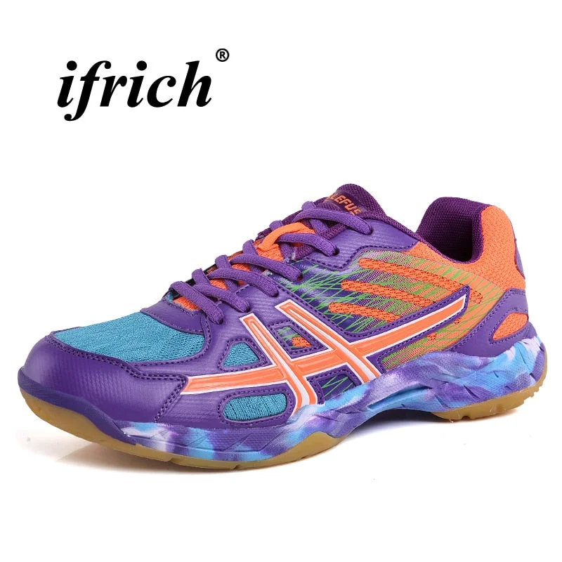 Men's wide - width sneakers for a comfortable fitCouples Badminton Shoes Green Purple Tennis Sneakers Rubber Bottom Mans Shoes for Sports Anti-slip Comfortable Court Sneakers