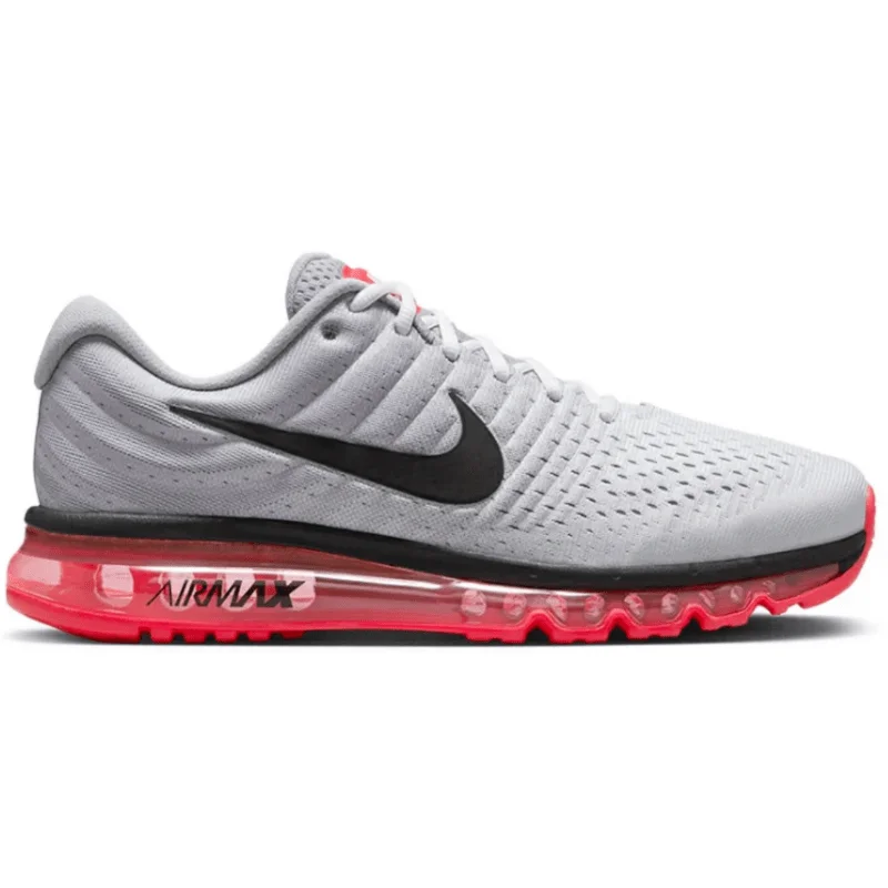 Men's running sneakers with shock - absorbing solesMen’s Nike AirMax 2017 ‘Wolf Grey/Hot Punch’