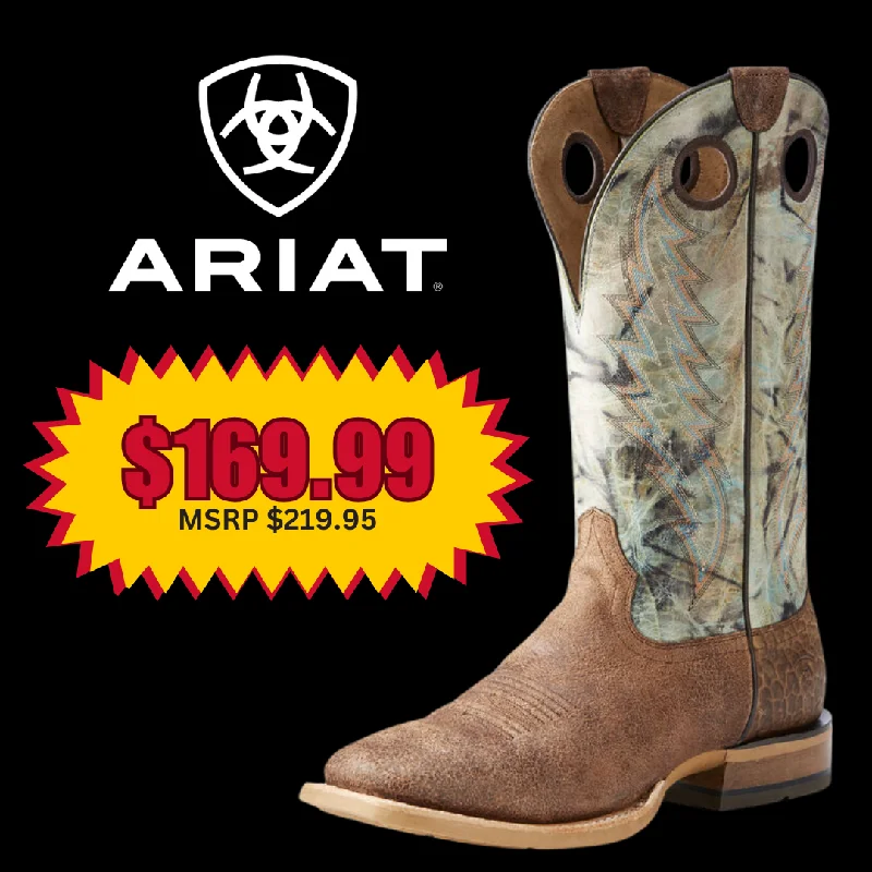 Men's western boots with a concho - studded strap and a pointed toeMen's Ariat Branding Pen Western Boot