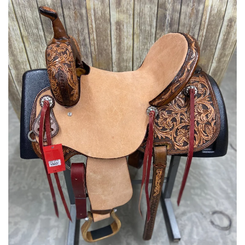 Men's western boots in a rich brown or black leatherPaul Taylor 14 Inch Two Toned Floral Barrel Saddle