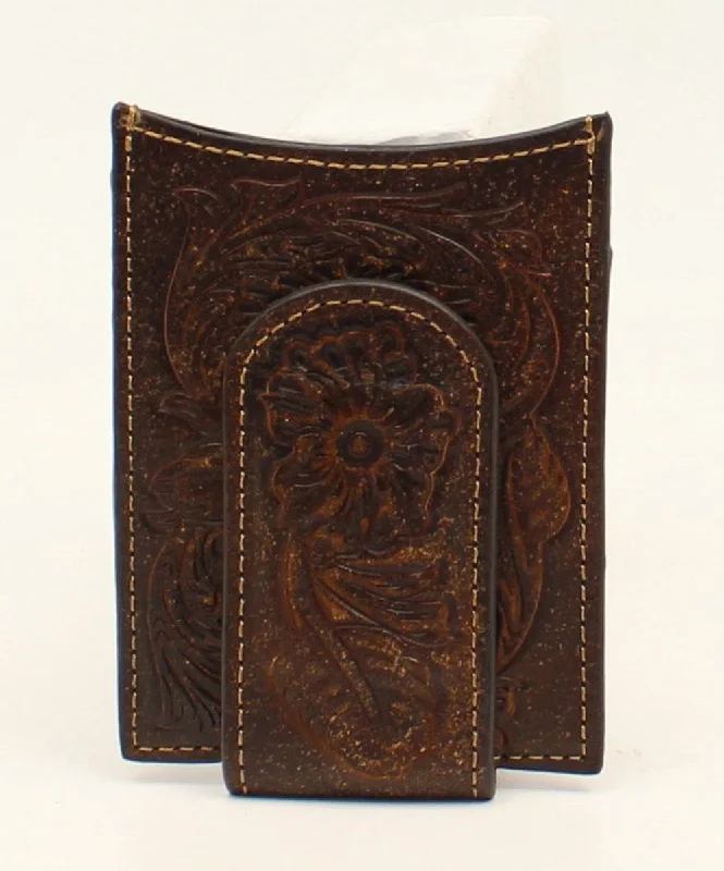 Men's western boots with a traditional western boot silhouette and a polished shineAriat Money Clip Floral Embossed Wallet