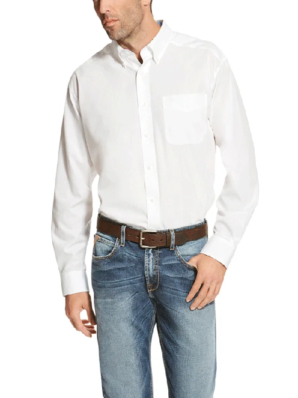 Men's western boots with a high - heeled design and a pointed toeAriat 10020331 Mens Wrinkle Free Solid Shirt White