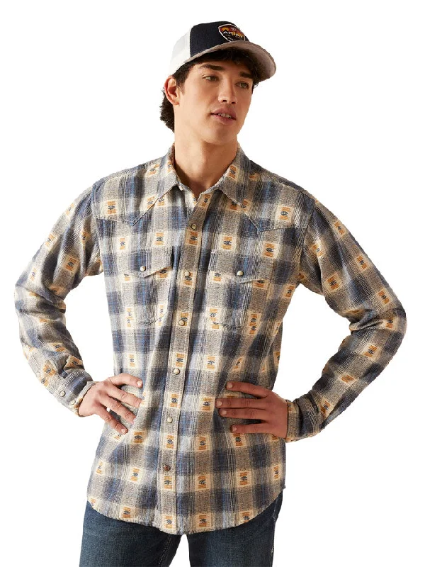 Men's western boots with a scalloped edge and a pull - on strapAriat 10046296 Mens Retro Fit Shirt Vaporous Gray