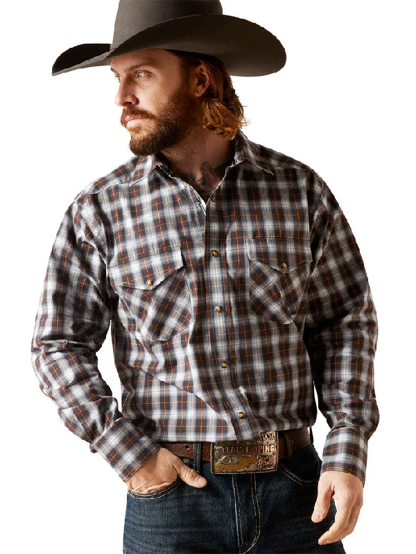 Men's western boots with a high - heeled design and a pointed toeAriat 10046520 Mens Pro Grayson Classic Long Sleeve Shirt Bark