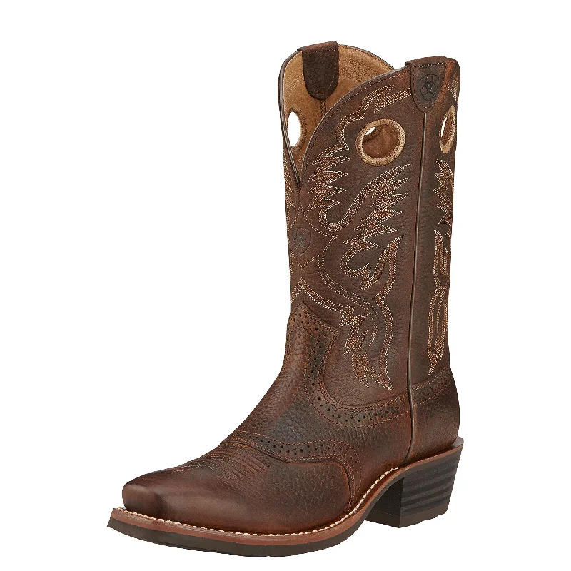 Men's western boots with a concho - studded strap and a pointed toeAriat Men's Heritage Roughstock Western Boot