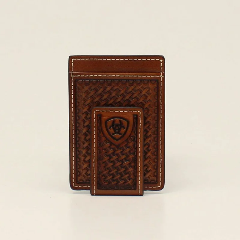 Men's western boots with a rubber sole for traction on various surfacesAriat Brown Basket Weave Money Clip