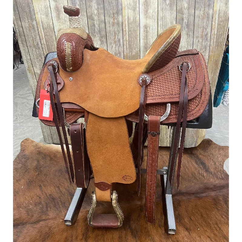 Men's western boots with a concho - studded strap and a pointed toeHR Saddlery Association Saddle With Rawhide