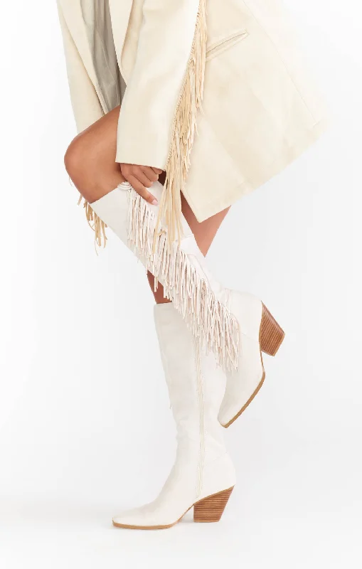 Men's western boots with a traditional western boot silhouette and a polished shineBillini Ceylan Fringe Boot ~ Cream Suede