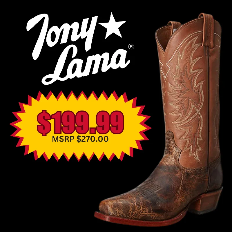 Men's genuine leather western boots with a snake - skin inlayMen's Tony Lama Tornado Western Boot