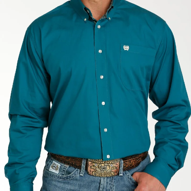 Men's genuine leather western boots with a snake - skin inlayCinch Men's L/S Classic Fit Solid Western Button Down Shirt in Teal