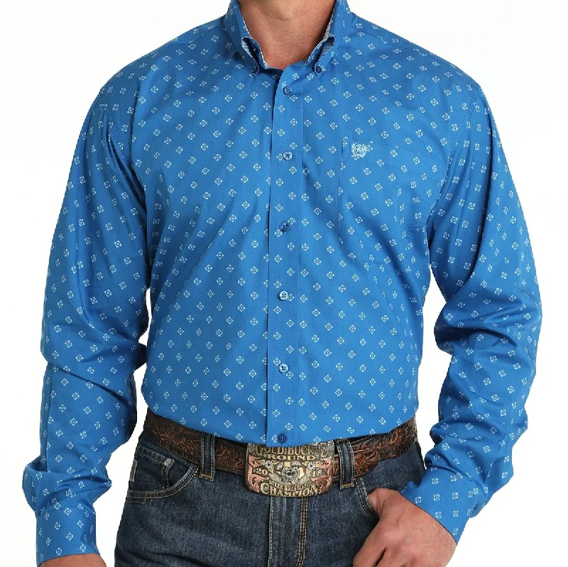 Men's western boots with a scalloped edge and a pull - on strapCinch Men's Classic Fit Geometric Diamond Western Button Down Shirt in Royal Blue