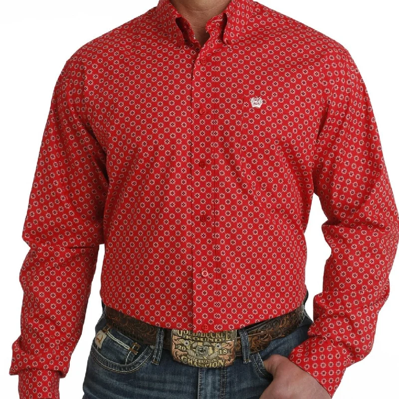 Men's western boots with a suede shaft and a leather soleCinch Men's L/S Classic Fit Medallion Western Button Down Shirt in Red