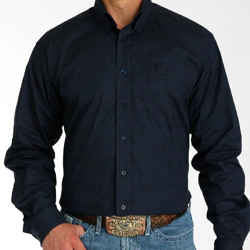 Men's western boots with a leather sole and a heel guardCinch Men's L/S Classic Fit Paisley Western Button Down Shirt in Navy