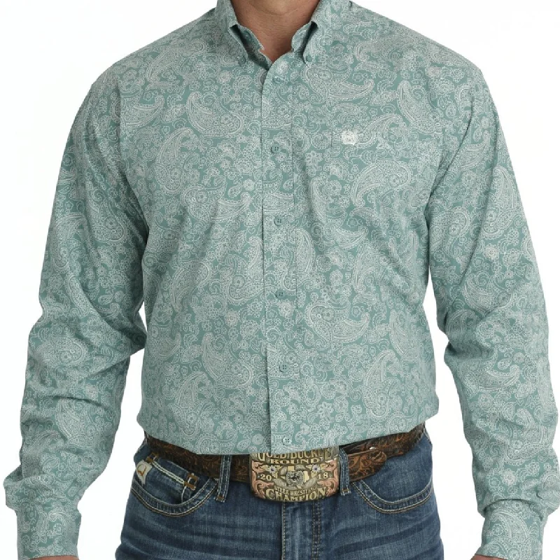 Men's western boots with a concho - studded strap and a pointed toeCinch Men's L/S Classic Fit Paisley Western Button Down Shirt in Turquoise