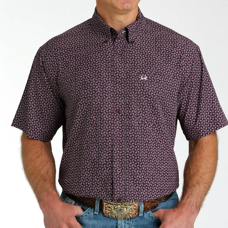 Men's western boots with a leather lining and a padded insoleCinch Men's S/S Arenaflex Geometric Triangles Western Button Down Shirt in Purple