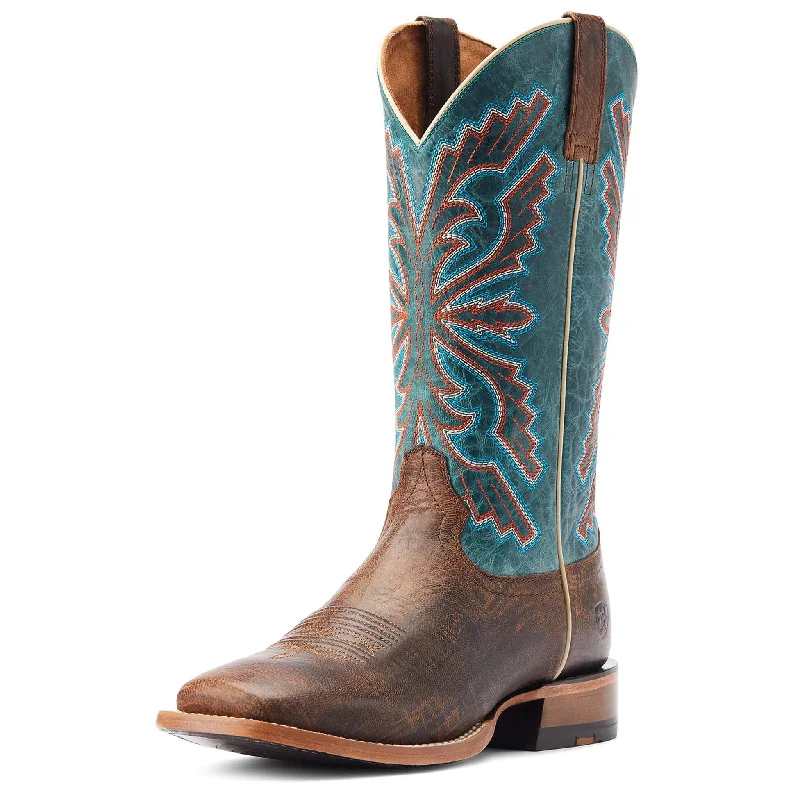 Men's western boots with a leather lining and a padded insoleAriat Men's Sting Burnt Brown Western Boot