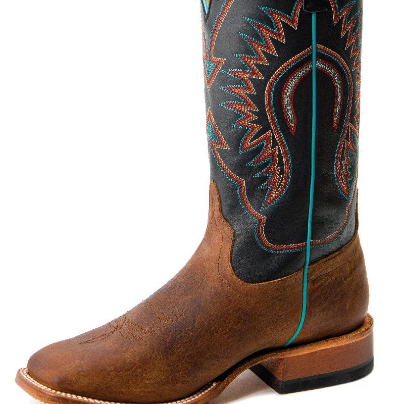 Western - style men's boots with intricate tooling and stitchingHorse Power Men's Distressed Bison Square Toe Boot