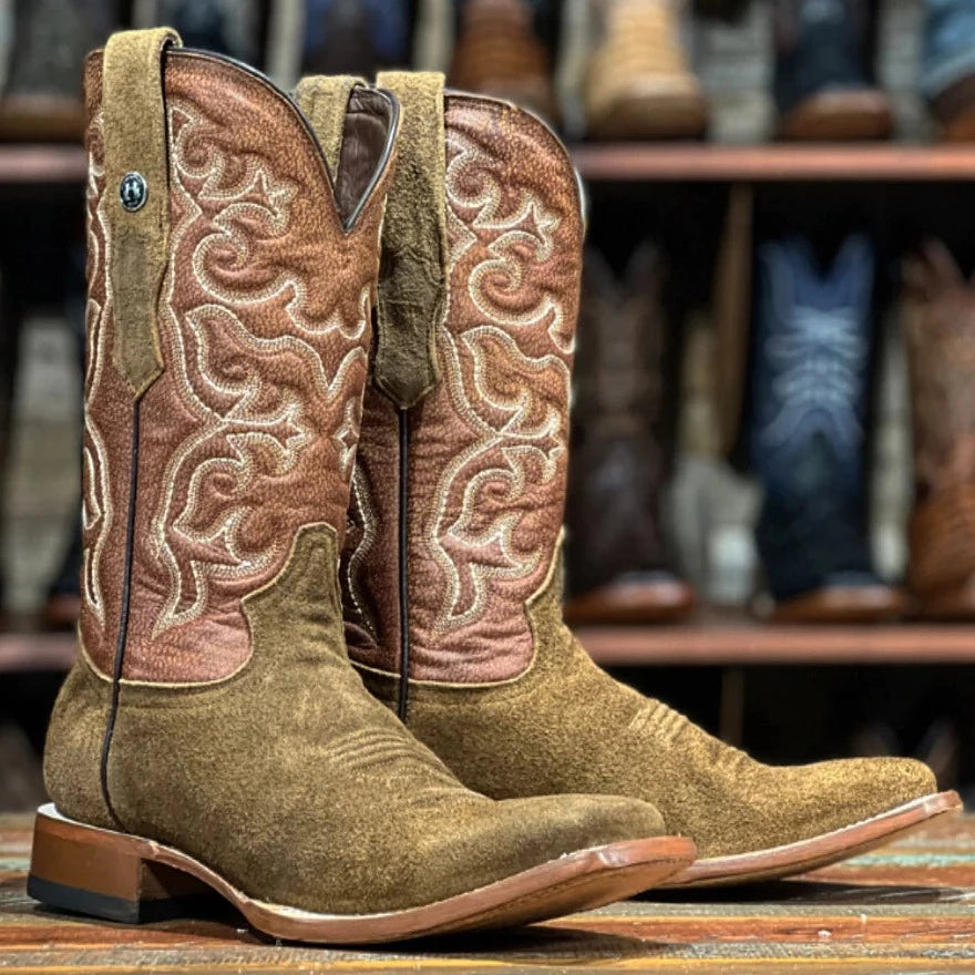 Men's western boots with a leather - wrapped heel and a smooth finishTanner Mark Men's "Whiskey Jack" Rough Out Western Boot