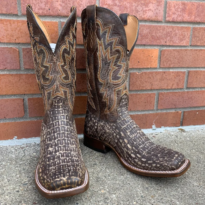 Vintage - style men's western boots with a square toe and spur ledgeTony Lama Men's Mitcham Peanut Hornback Caiman Boot