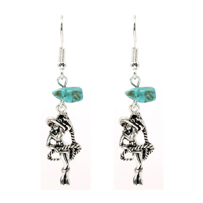 Alligator - embossed men's western boots for a bold statementCowgirl Shape Metal Charm Earrings With Turquoise - N