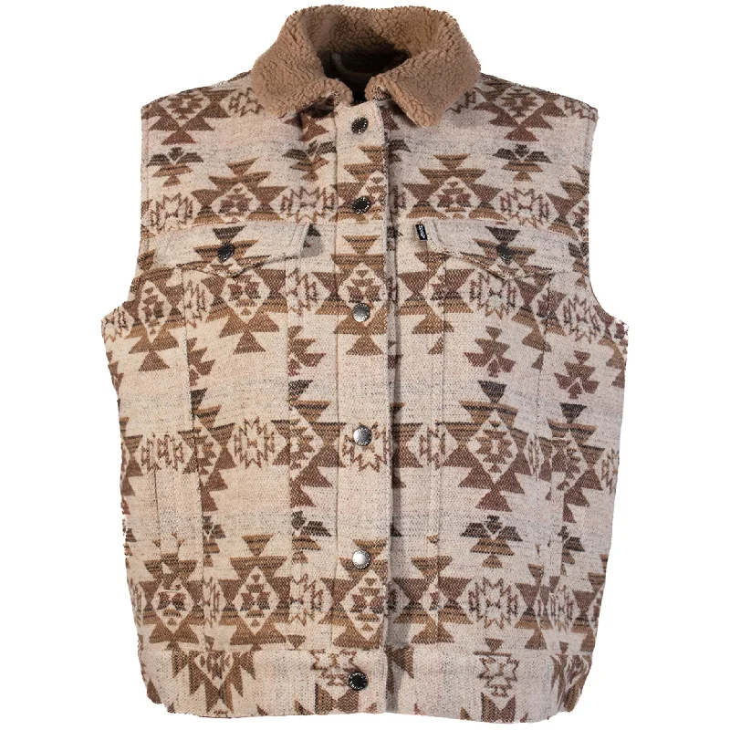 Men's western boots with a suede shaft and a leather soleHooey Women's Cream Aztec Sherpa Lined Vest