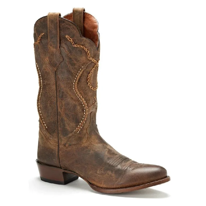 Men's western boots with a concho - studded strap and a pointed toeDan Post Men's Albany Genuine Leather Round Toe Boots - Tan