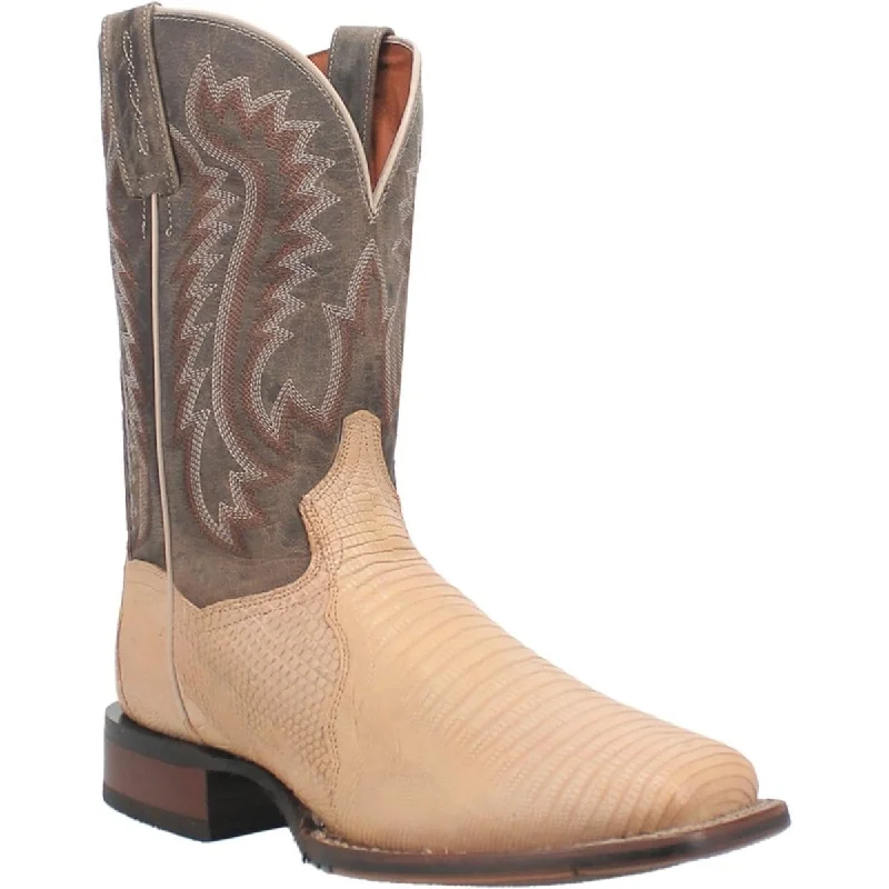 Men's western boots with a concho - studded strap and a pointed toeDan Post Men's Barrett Genuine Lizard Square Toe Boots - Sand